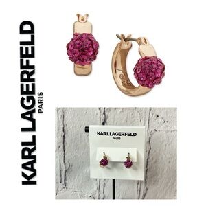 🐘🐘💓 Karl Lagerfeld Paved Ball Huggie Hoop Earrings